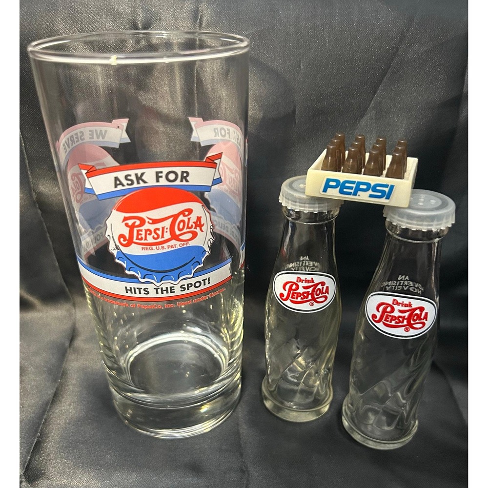 70s 80s Pepsi Collectible Lot Mini Bottle Salt & Pepper Shakers Mini Crate Glass